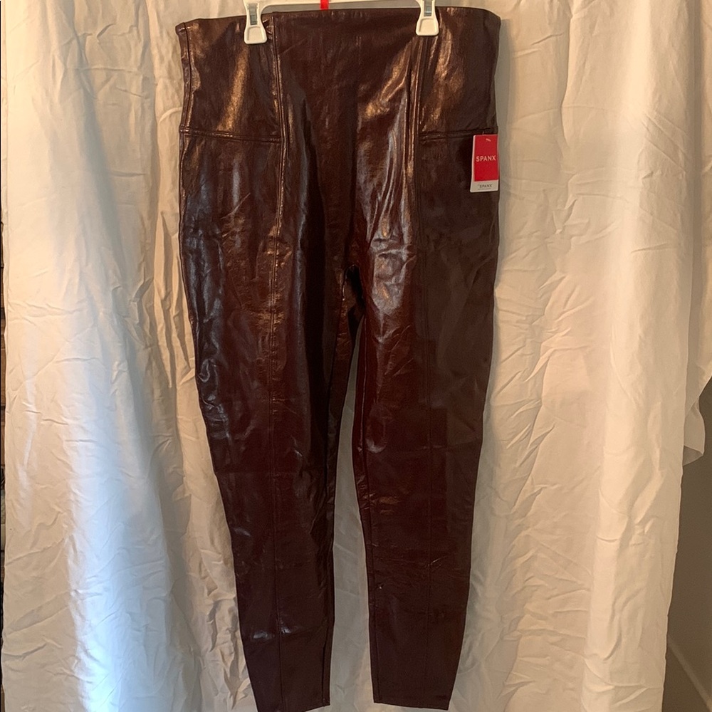 SPANX Faux Leather Ruby / Brown Skinny Pants